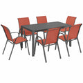 Salon de jardin, avec 6 chaises, coloris gris et terracotta, pour la terrasse ou le jardin