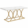 Table à manger, 6 places, coloris blanc et doré, pour la salle à manger