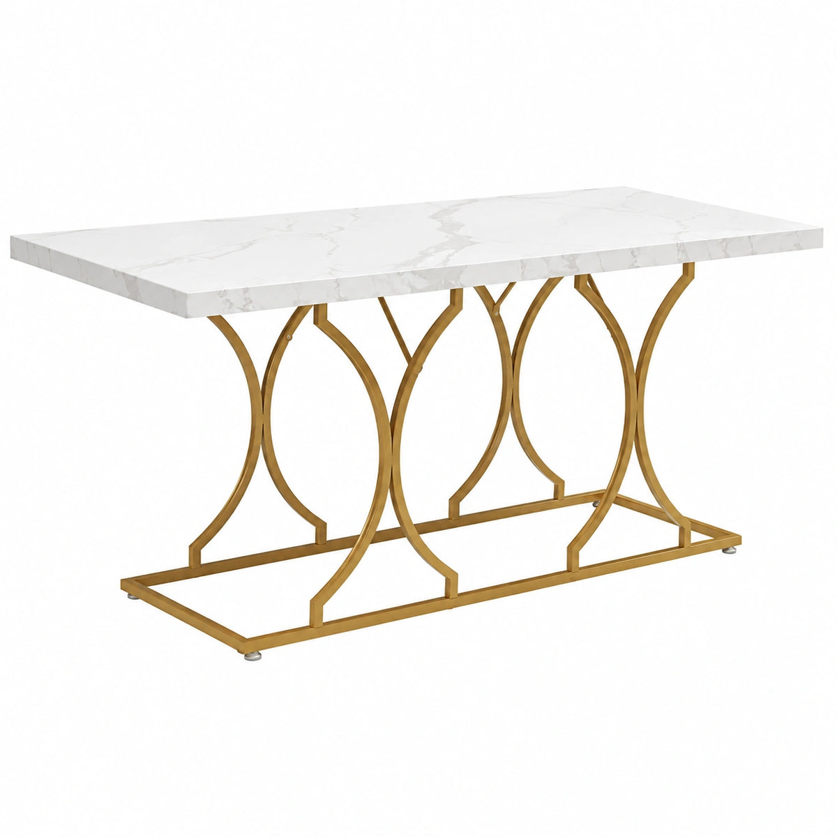 Table à manger, 6 places, coloris blanc et doré, pour la salle à manger