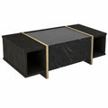 Table basse, avec portes, coloris noir et naturel, pour le salon