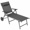 Chaise longue, pliable, réglable, sur roulettes, en aluminium, pour la terrasse ou le jardin
