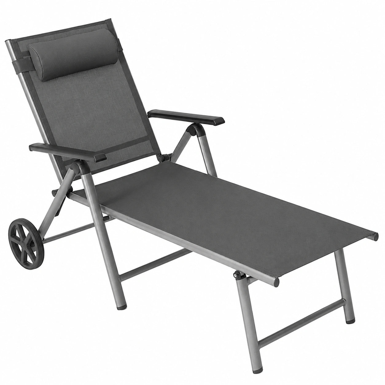 Chaise longue, pliable, réglable, sur roulettes, en aluminium, pour la terrasse ou le jardin