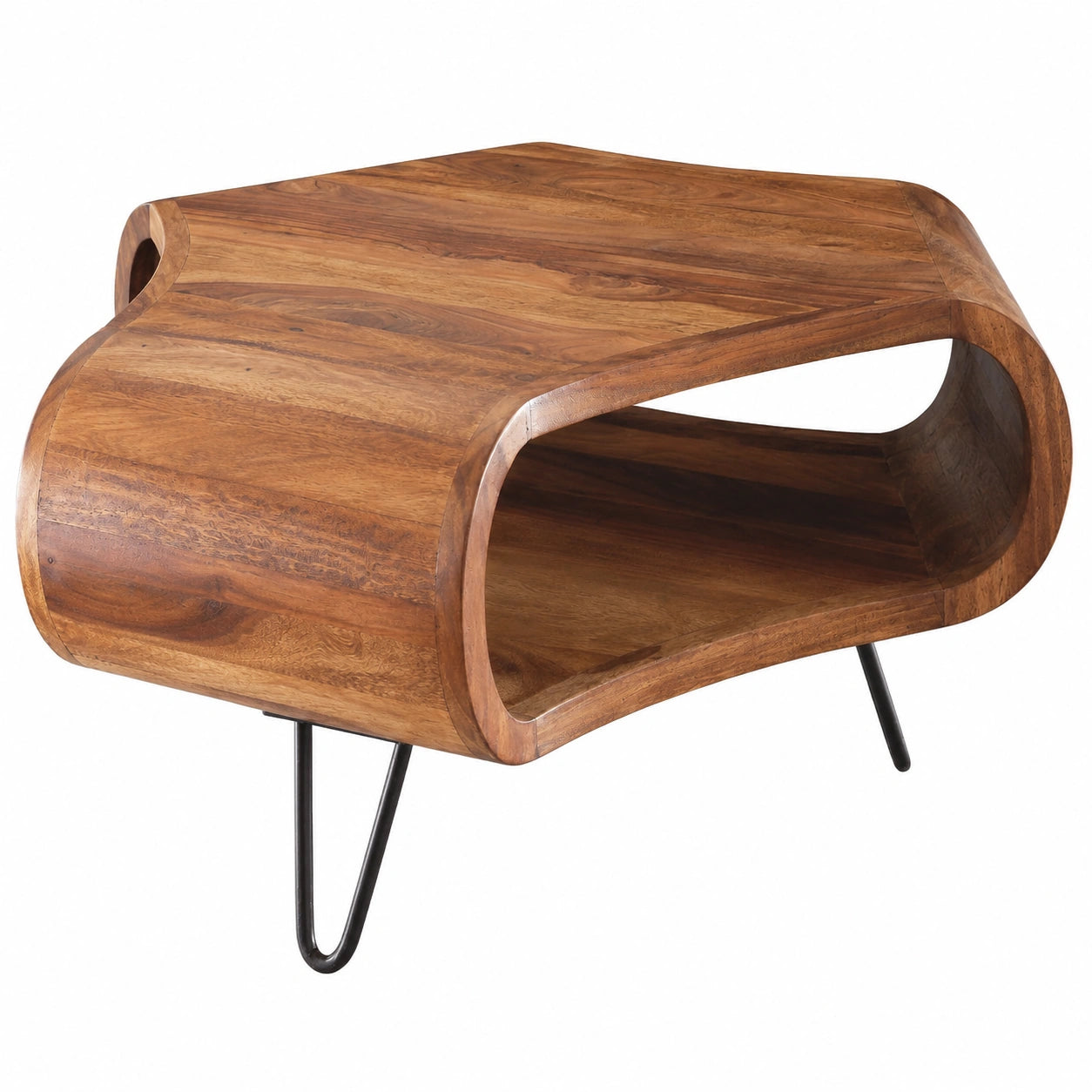 Table basse, avec étagères, en bois massif, 55 x 55 x 38 cm, pour le salon