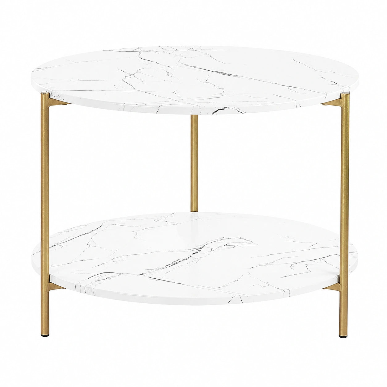 Table basse, avec étagères, en métal, coloris blanc et doré, pour le salon