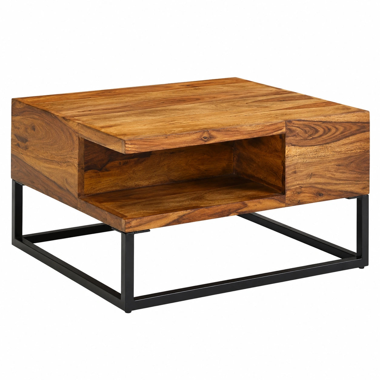 Table basse, en bois massif et métal, 60 x 60 x 34,5 cm, pour le salon