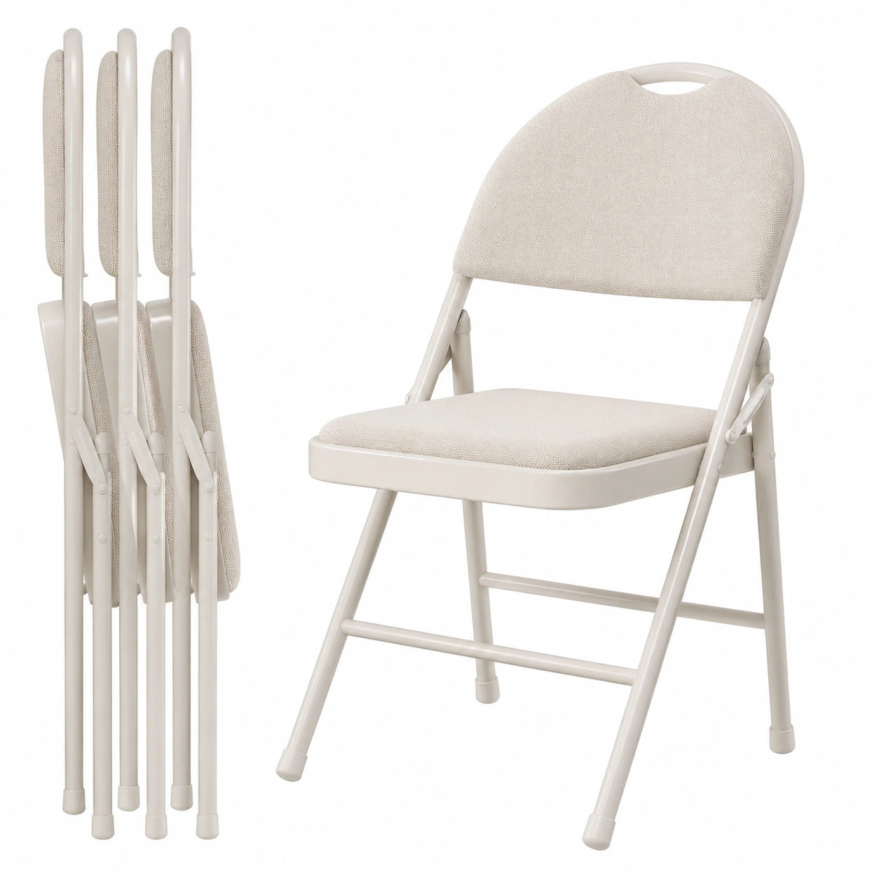 Chaise, pliable, rembourré, en métal, coloris beige, 88 x 50 x 47 cm, pour la salle à manger ou la cuisine