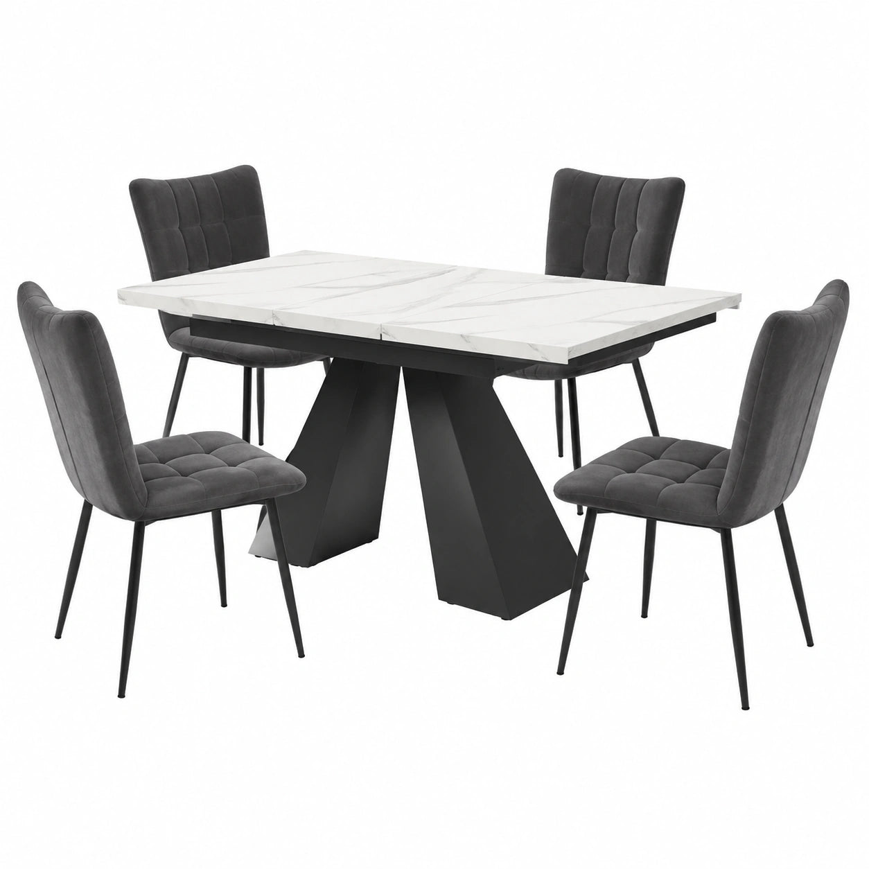 Table, avec 4 chaises, extensible, en velours, coloris blanc, pour les espaces de vie