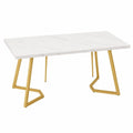 Table, 6 places, en métal, coloris blanc et doré, 140 x 80 cm, pour les espaces de vie