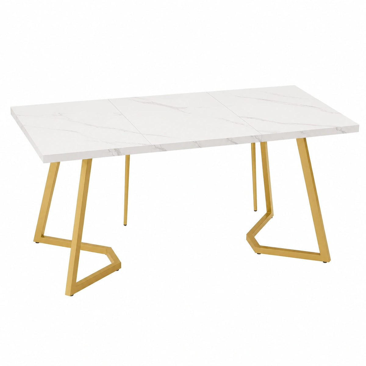 Table, 6 places, en métal, coloris blanc et doré, 140 x 80 cm, pour les espaces de vie