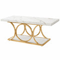 Table basse, avec rangement, coloris blanc et doré, pour le salon