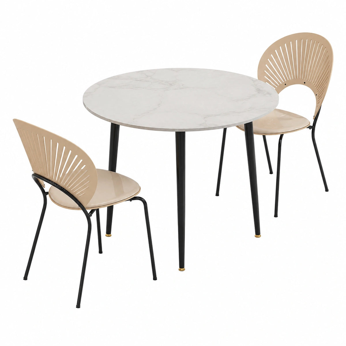 Table à manger, en métal, 4 places, 80 x 80 x 76 cm, coloris noir et blanc, pour la salle à manger