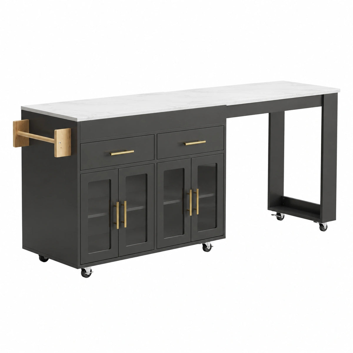 Îlot de cuisine, en panneaux de bois, extensible, coloris noir, pour la cuisine
